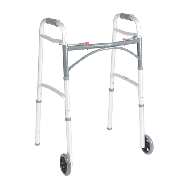 Deluxe Folding Walker, Two-Button with 5 Wheels (Rental)